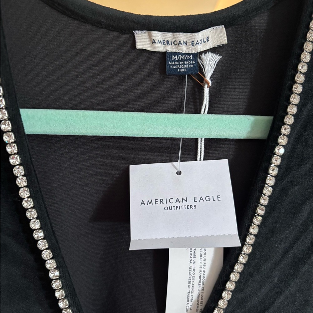 American Eagle Outfitters Black Midi Dress with Pearl Accent - Picture 2 of 3